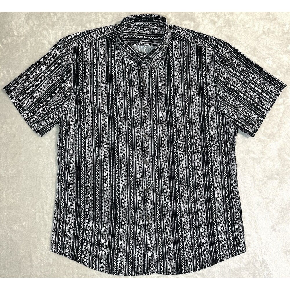 Mcedar Men's M Black White Aztec Geometric Tribal Button Up Short Sleeve Shirt